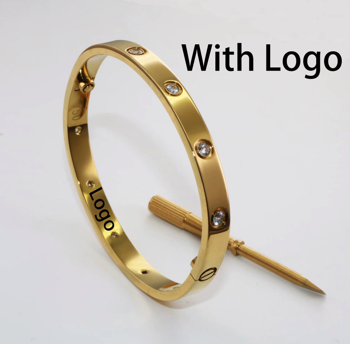 Kika 316L Stainless Steel Bracelets with 18K Gold Plated, Screw Design and Zircons