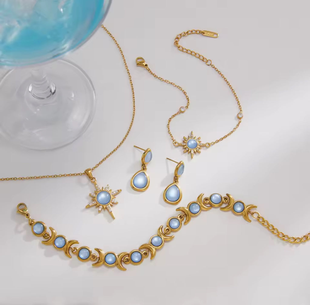 Kika Elegant Blue Resin Necklace Earrings Bracelet