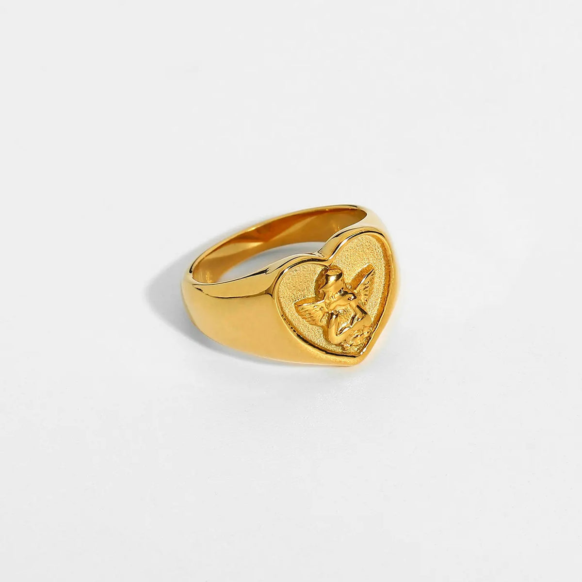 Kika 18K Gold Plated 316L Stainless Steel Heart Shape Angel Rings For Women Retro Statement Chunky Anillos MujerGifts