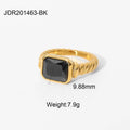 Kika Vintage Black stone 18K Gold Plated Stainless Steel Square Cz Rings For Women Moms Gift Elegant Ring WATERPROOF