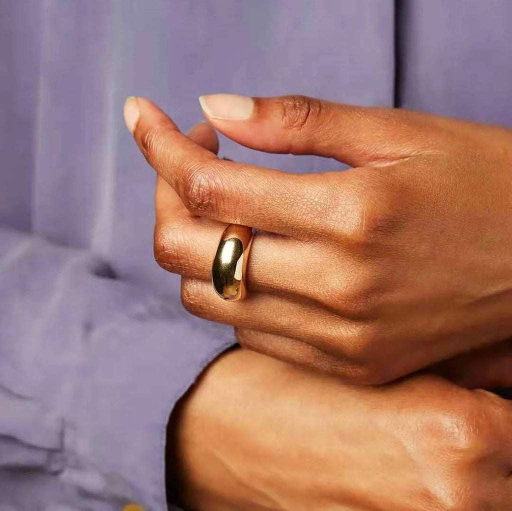 KIKA Statement Chunky Rings For Women 18K Gold Plated Stainless Steel Rings Waterproof Jewelry Accessories