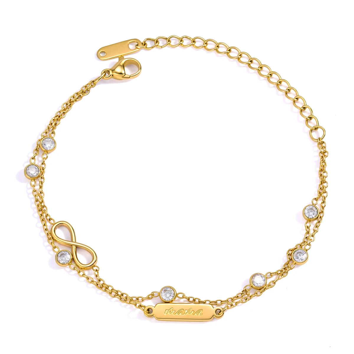 Kika Delicate White Round Zircon Infinite Symbol Mama Mother'S Day Double-Layer Bracelet With Freshwater Pearls