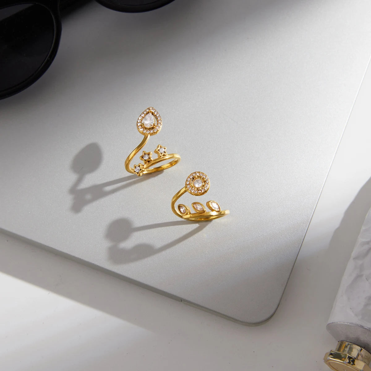 Kika Delicate Geometric Zircon Open Rings