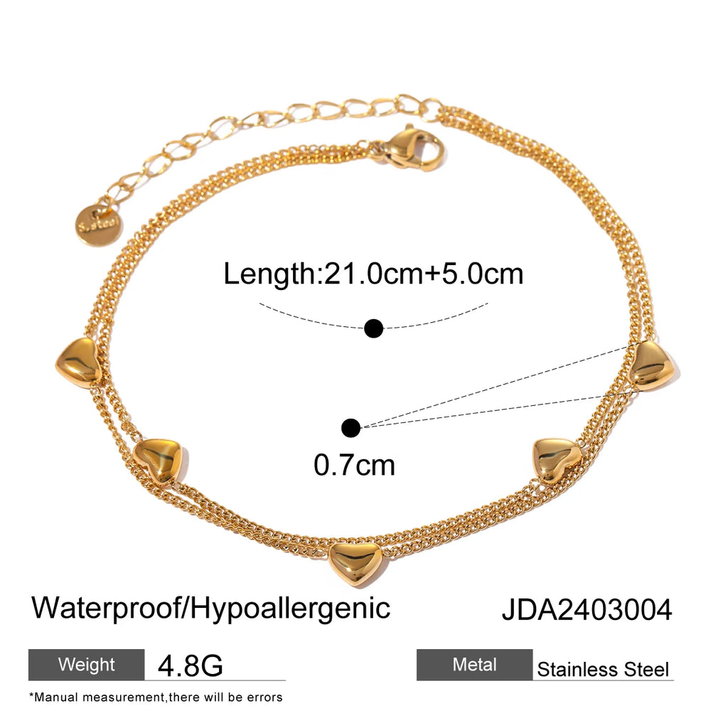 KIKA Chic Stainless Steel 316L Love Double Layer Anklet 18K Gold PVD Plated Waterproof Metal