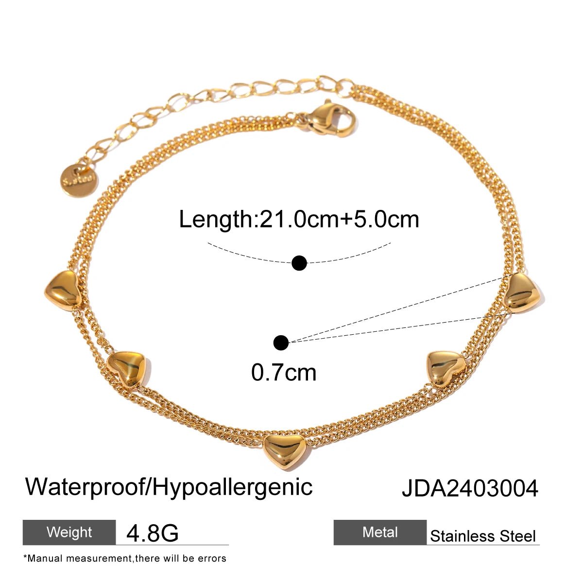 KIKA Chic Stainless Steel 316L Love Double Layer Anklet 18K Gold PVD Plated Waterproof Metal