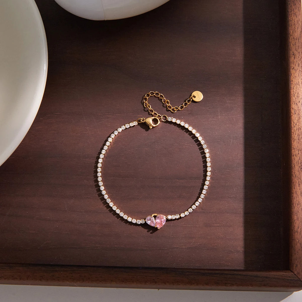 Kika Classic Pink Purple Heart Shaped Zircon Tennis Bracelet