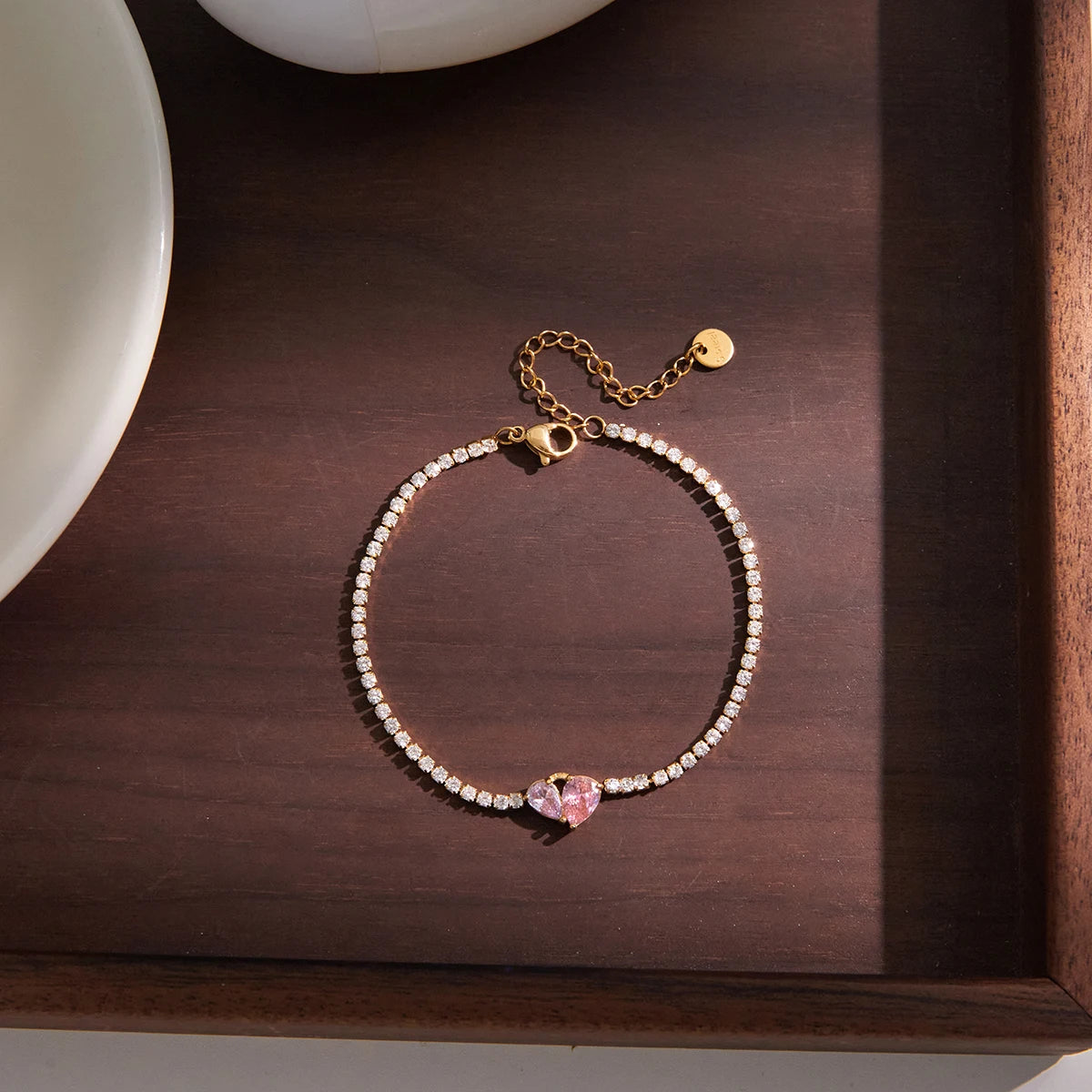 Kika Classic Pink Purple Heart Shaped Zircon Tennis Bracelet
