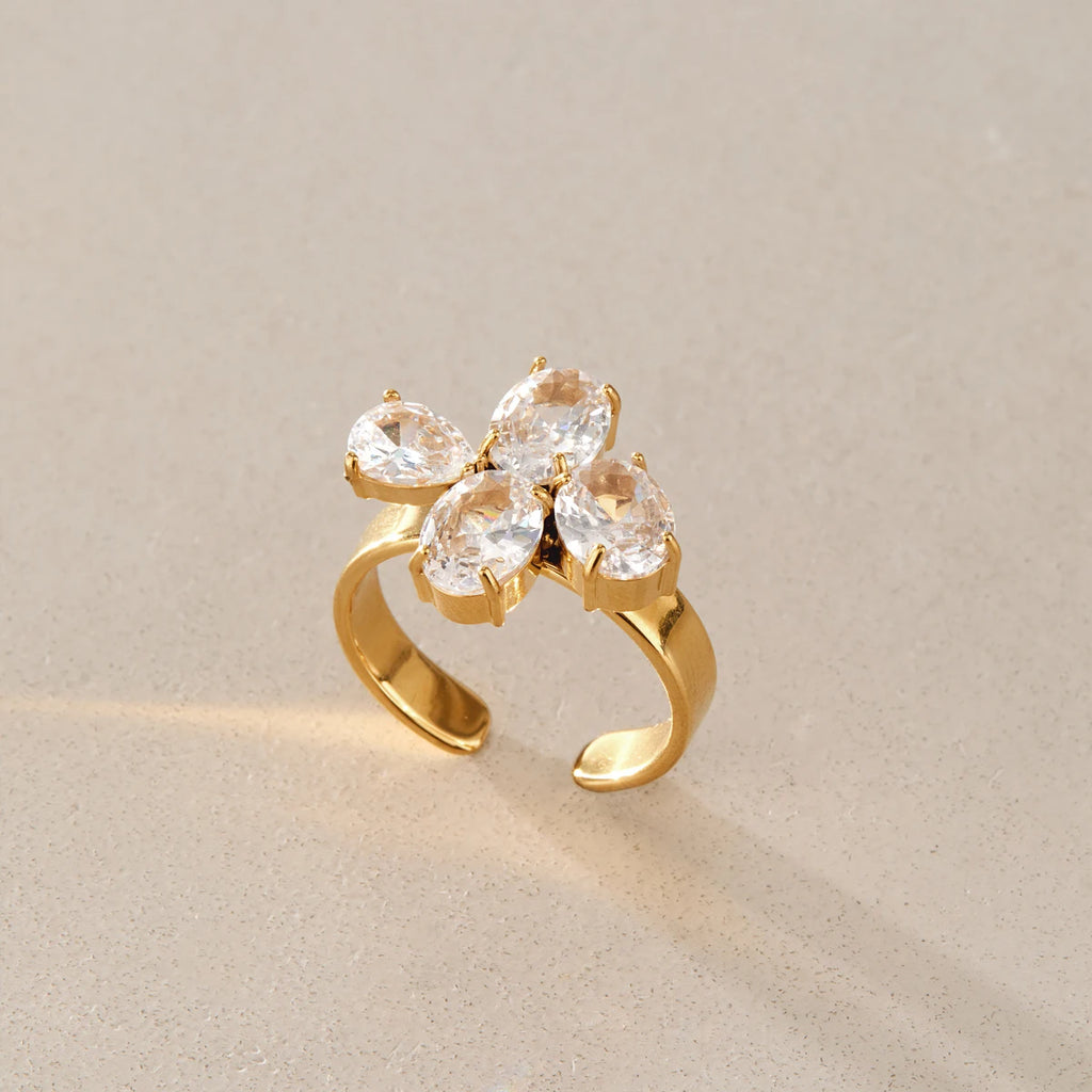 KIKA Delicate Water Drop Oval Zircon Open Rings For Women Waterproof 18K Gold PVD Plated Stainless Steel Rings Fashion Jewelry