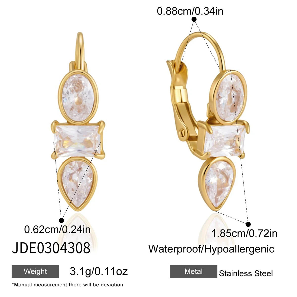 Kika Elegant Geometric Zircon Drop Earrings 18K Gold PVD Plated Stainless Steel 316L