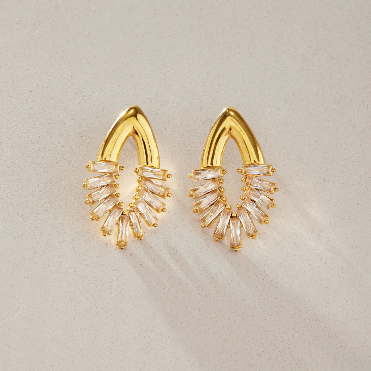KIKA  Delicate Crystal Eye Shape Stud Earrings PVD 18K Gold Plated Stainless Steel 316L