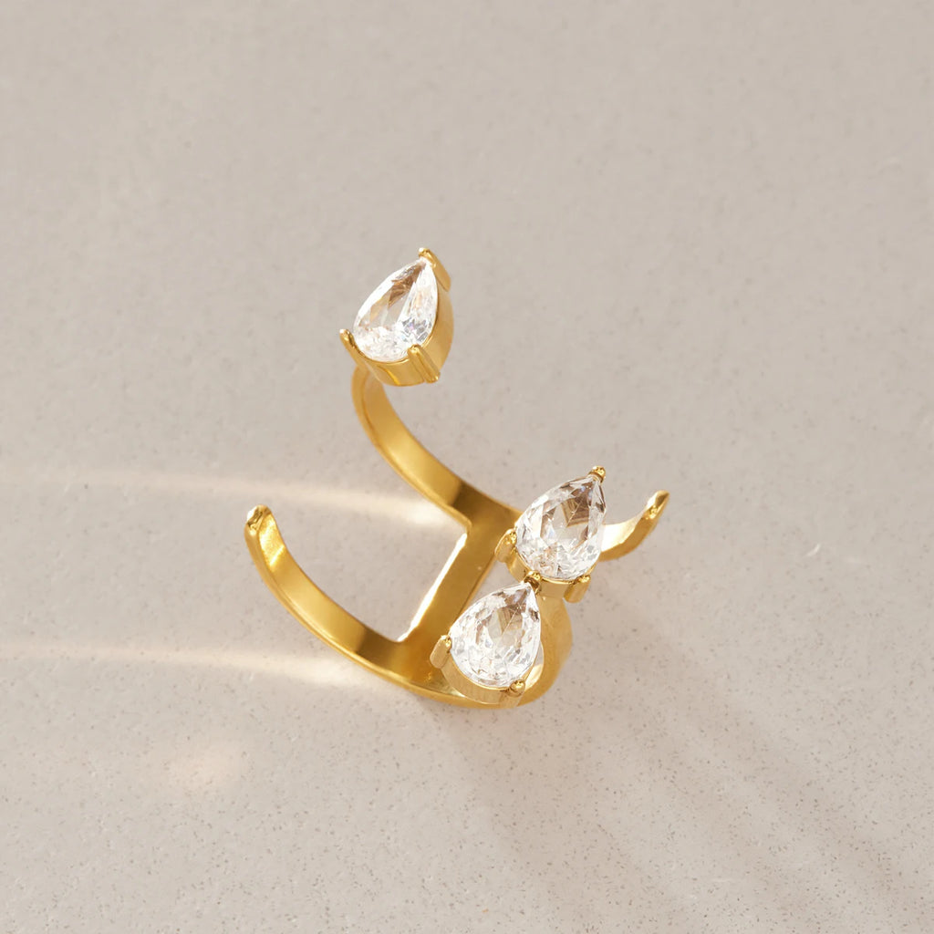 Kika Classic Water Drop Zircon Open Rings Minimalist 18K Gold PVD Plated Stainless Steel 316L