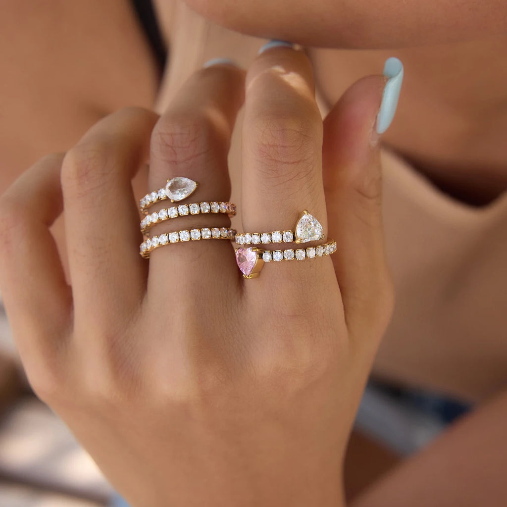 Kika White Water Droplet Shaped Zircon Multi-Layered Open Ring