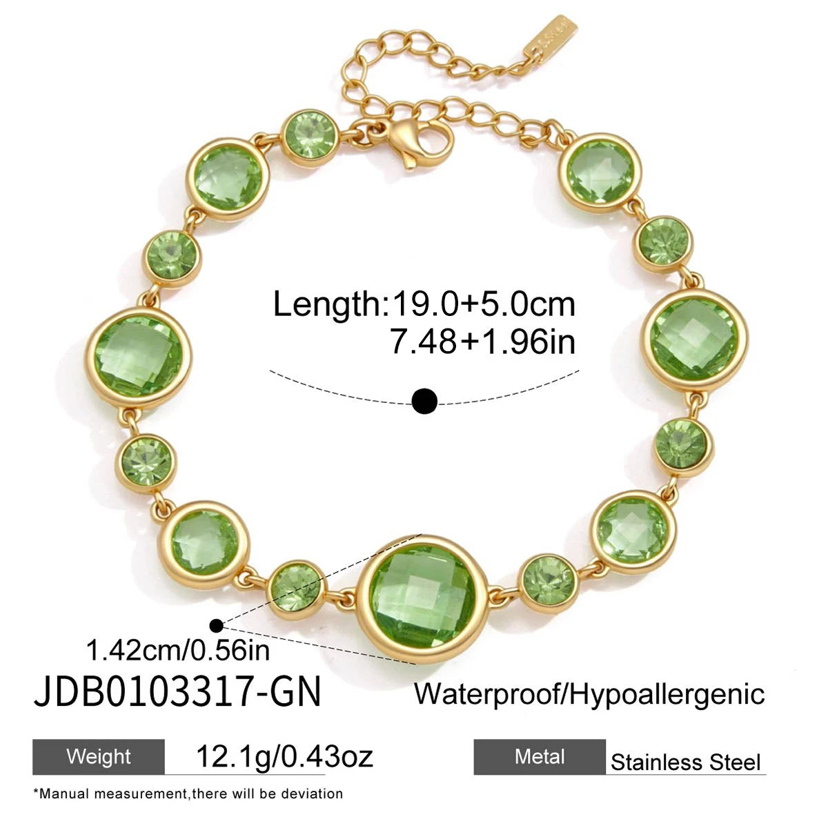 KIKA Elegant Geometric Zircon Glass Bracelet PVD Plated Stainless Steel 316L