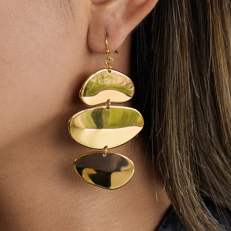 Kika Minimalist Irregular 3-layer Circular Pendant Earrings 18K Gold Color Plated Stainless