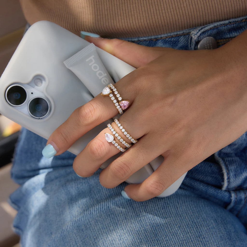 Kika White Water Droplet Shaped Zircon Multi-Layered Open Ring