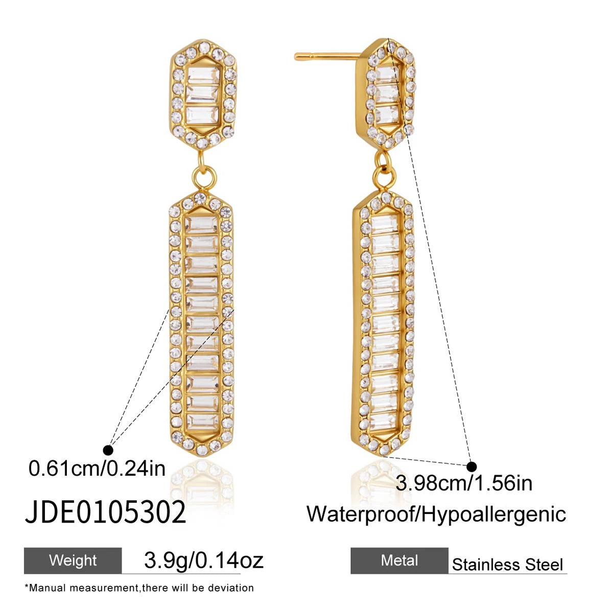 Kika Iced Out Crystal Long Drop Earrings 18K Gold Plated Stainless Steel 316L