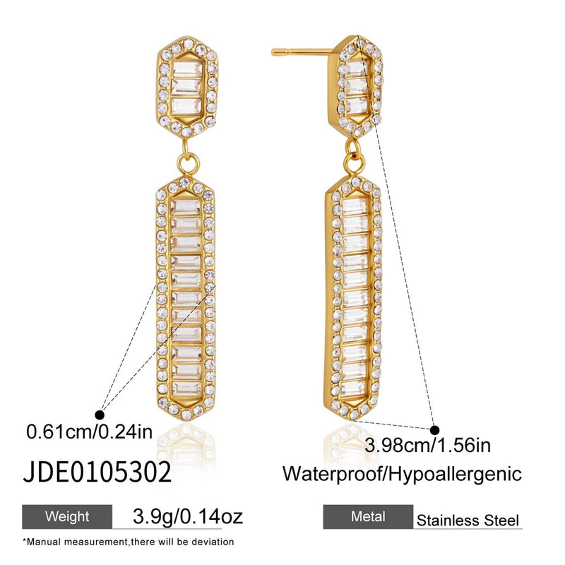 Kika Iced Out Crystal Long Drop Earrings 18K Gold Plated Stainless Steel 316L
