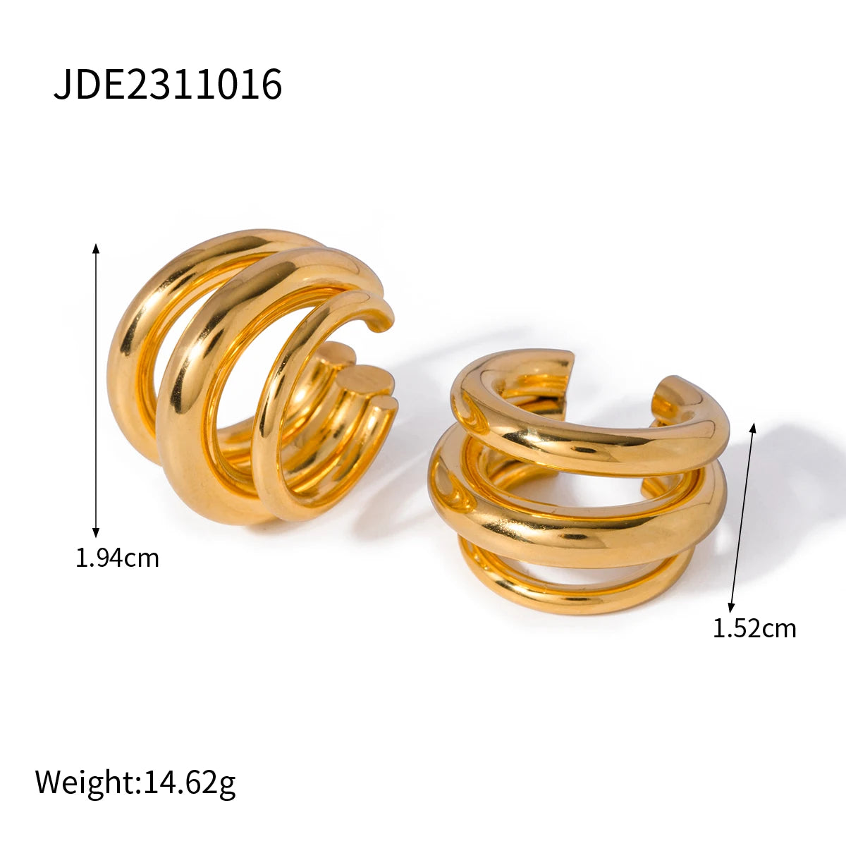 KIKA 18K Gold Color Stainless Steel 316L Three-layer Ear Clip Waterproof Metal Unique Fashion Trendy