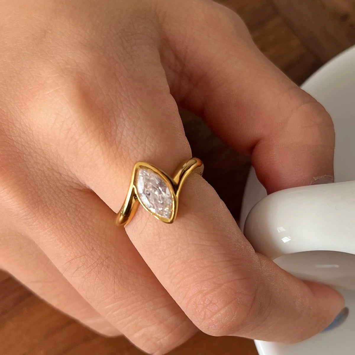 KIKA Classic style  white zircon inlaid stone ring Stainless Steel 316L Gold Color layering Rings
