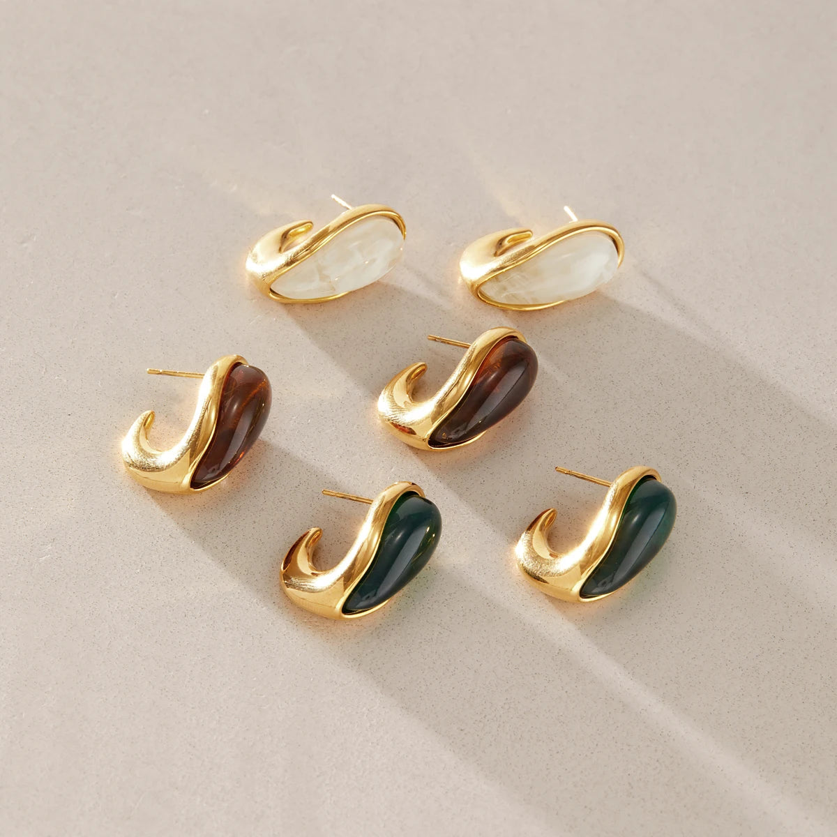 KIKA Elegant Geometric Resin C Shape Stud Earrings For Women 18K Gold PVD Plated Stainless Steel 316L Earrings Fashion Jewelry Gift