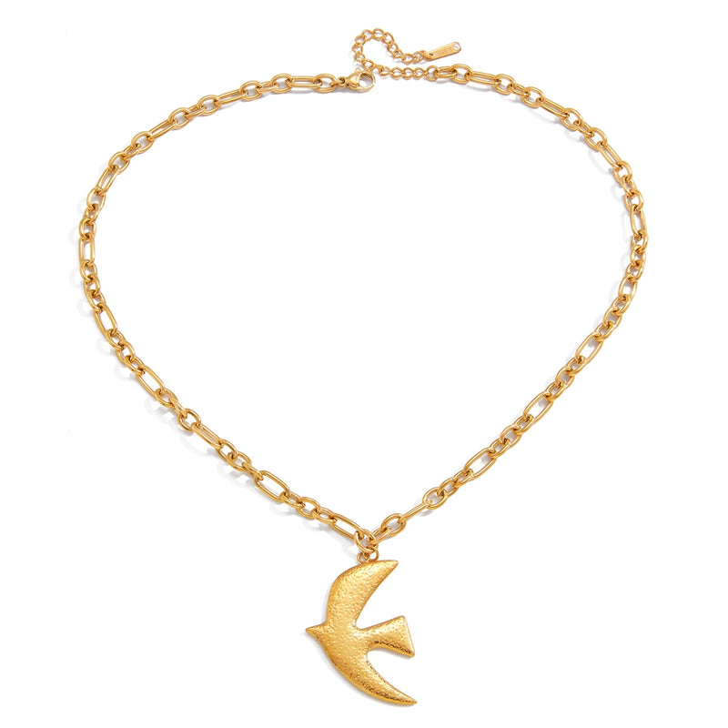 Kika Classic Flying Bird Hammer Pattern Peace Dove Pendant Necklace