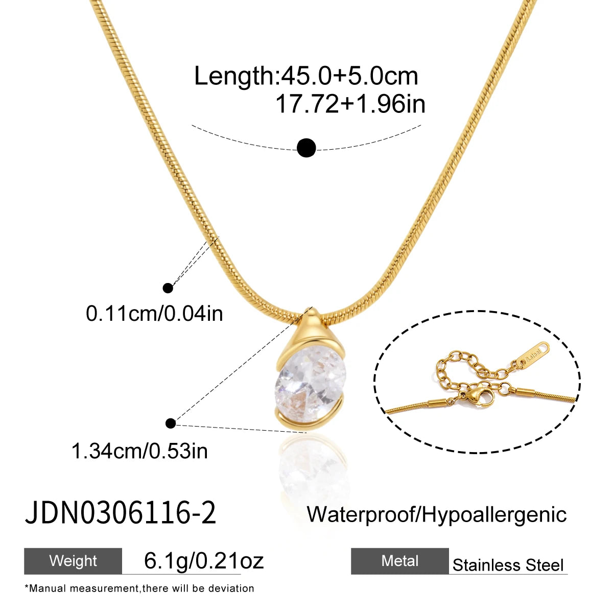 Kika  Classic Geometric Zircon Pendant Necklace Gold PVD Plated Stainless Steel 316L