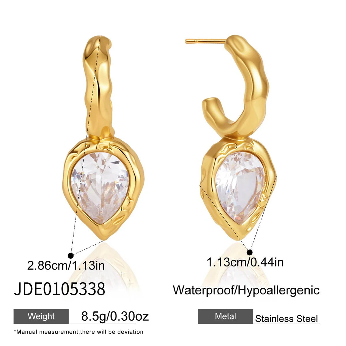 Kika Classic Geometric Zircon Stud Earrings Minimalist 18K Gold Plated Stainless Steel 316L