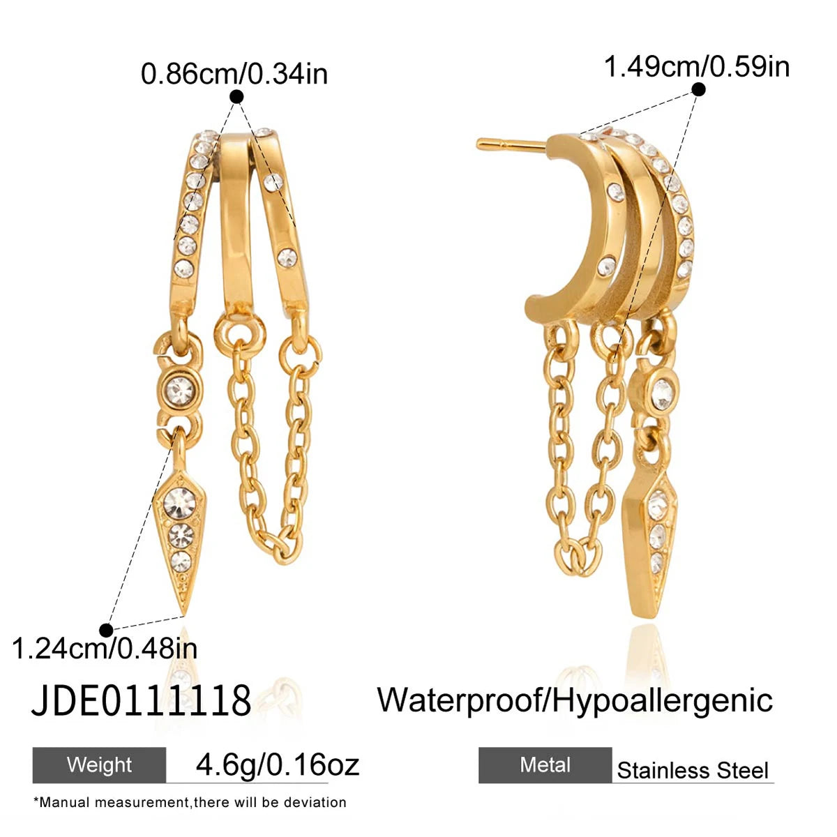 Kika Delicate Zircon Earrings Minimalist 18K Gold PVD Plated Stainless Steel Chains 316L