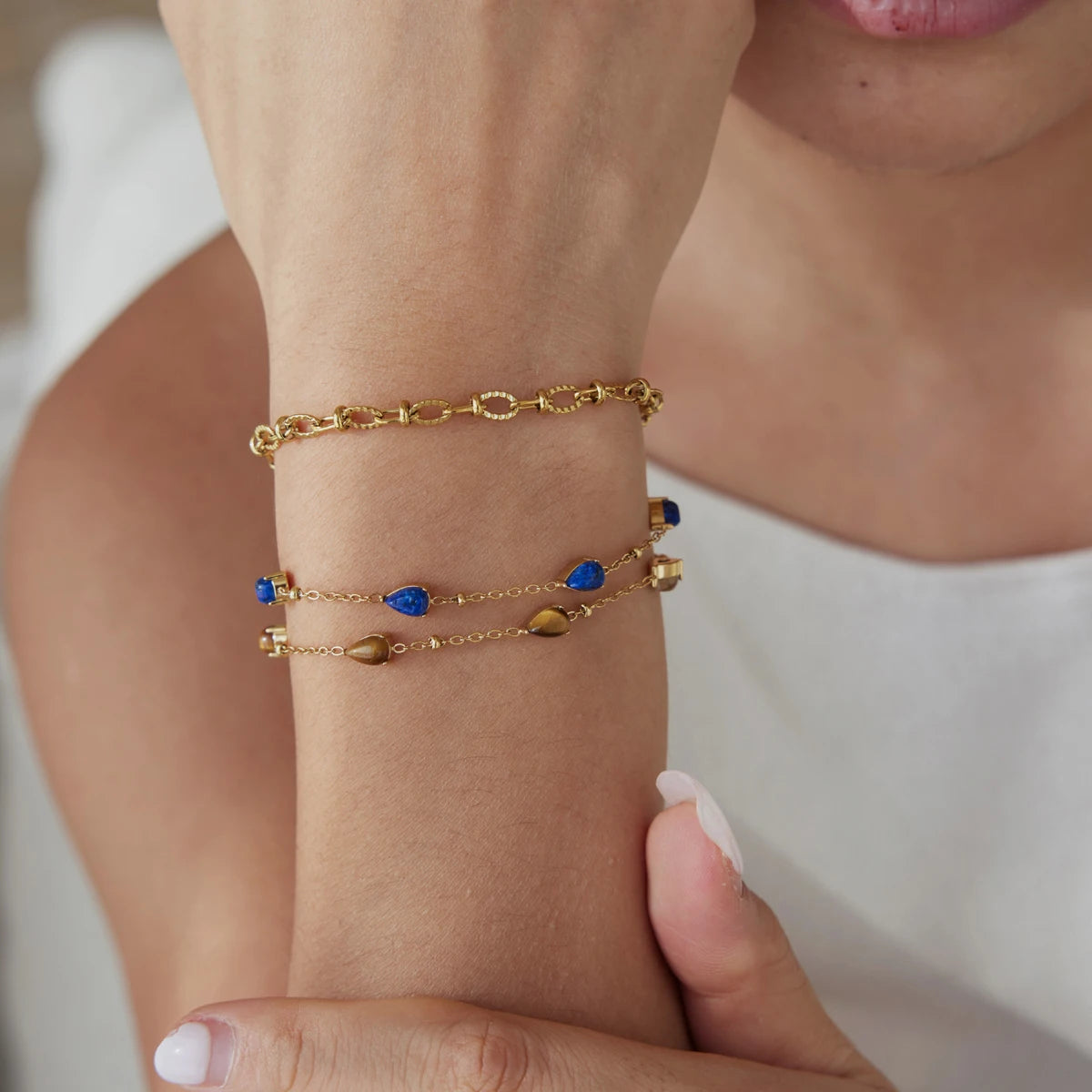 KIKA Vintage Water Drop Shape Natural Stone Bracelet For Women 18K Gold Plated Stainless Steel Bracelet Fashion Jewelry Gift