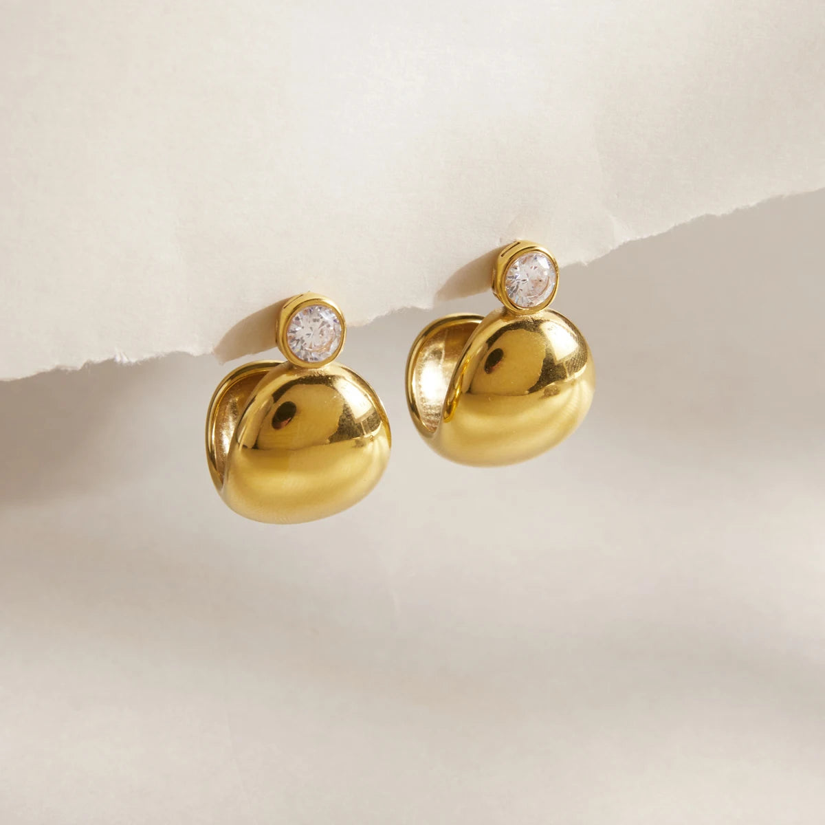 KIKA Round Zircon Chunky C Shape Stud Earrings PVD Plated Stainless Steel 316L
