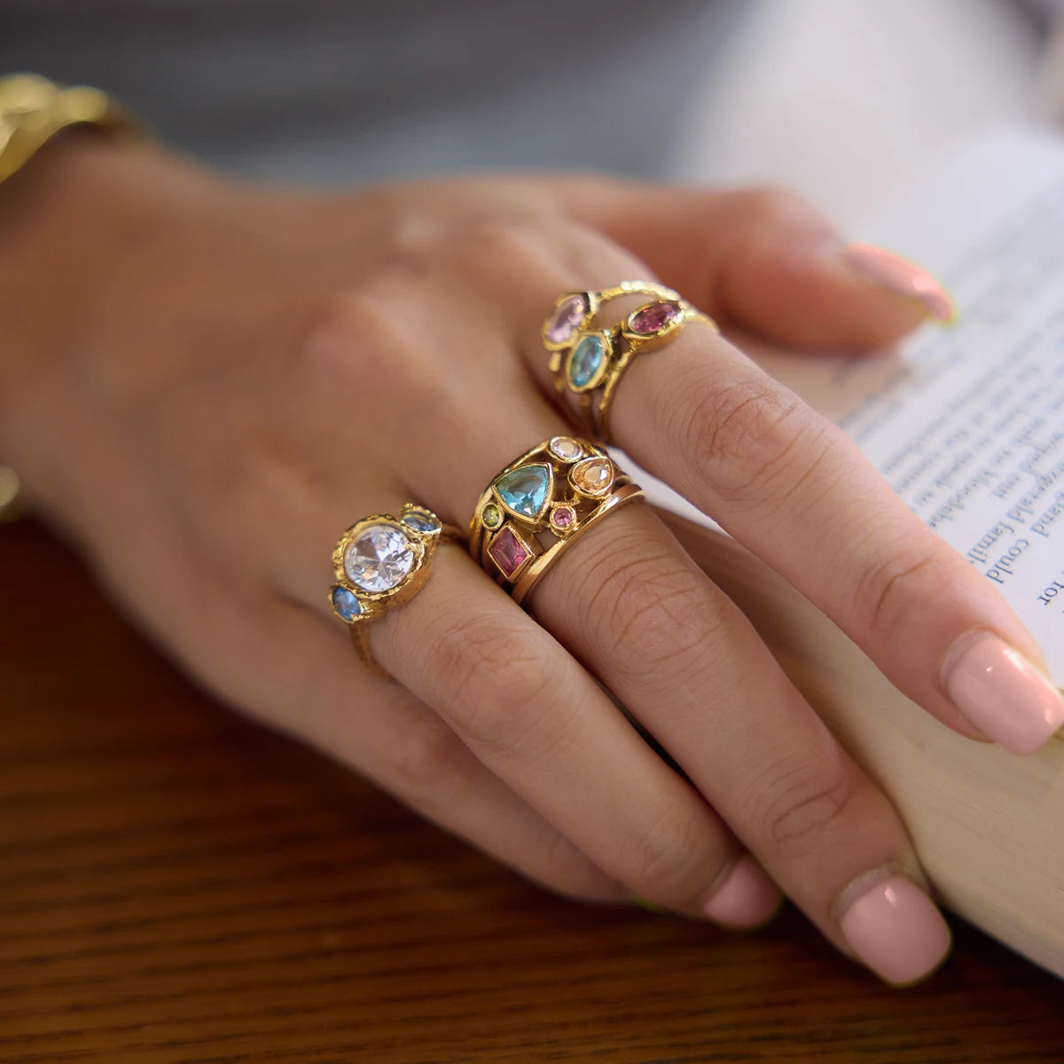 KIKA Multicolor Geometric Zircon Rings  PVD Plated Stainless Steel 316L