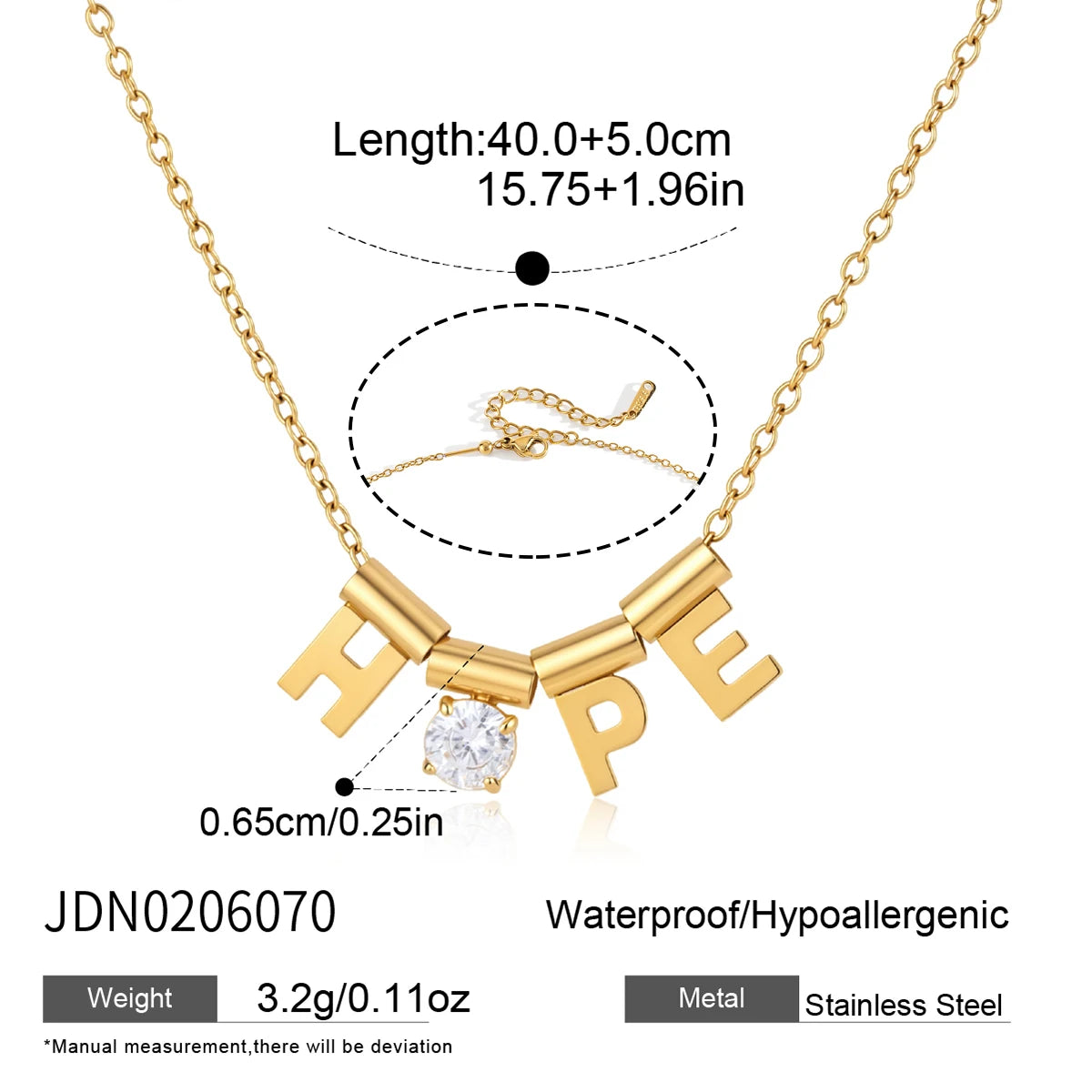 Kika Detachable Letter Zircon Pendant Necklace For Women 18K Gold PVD Plated Stainless Steel 316L