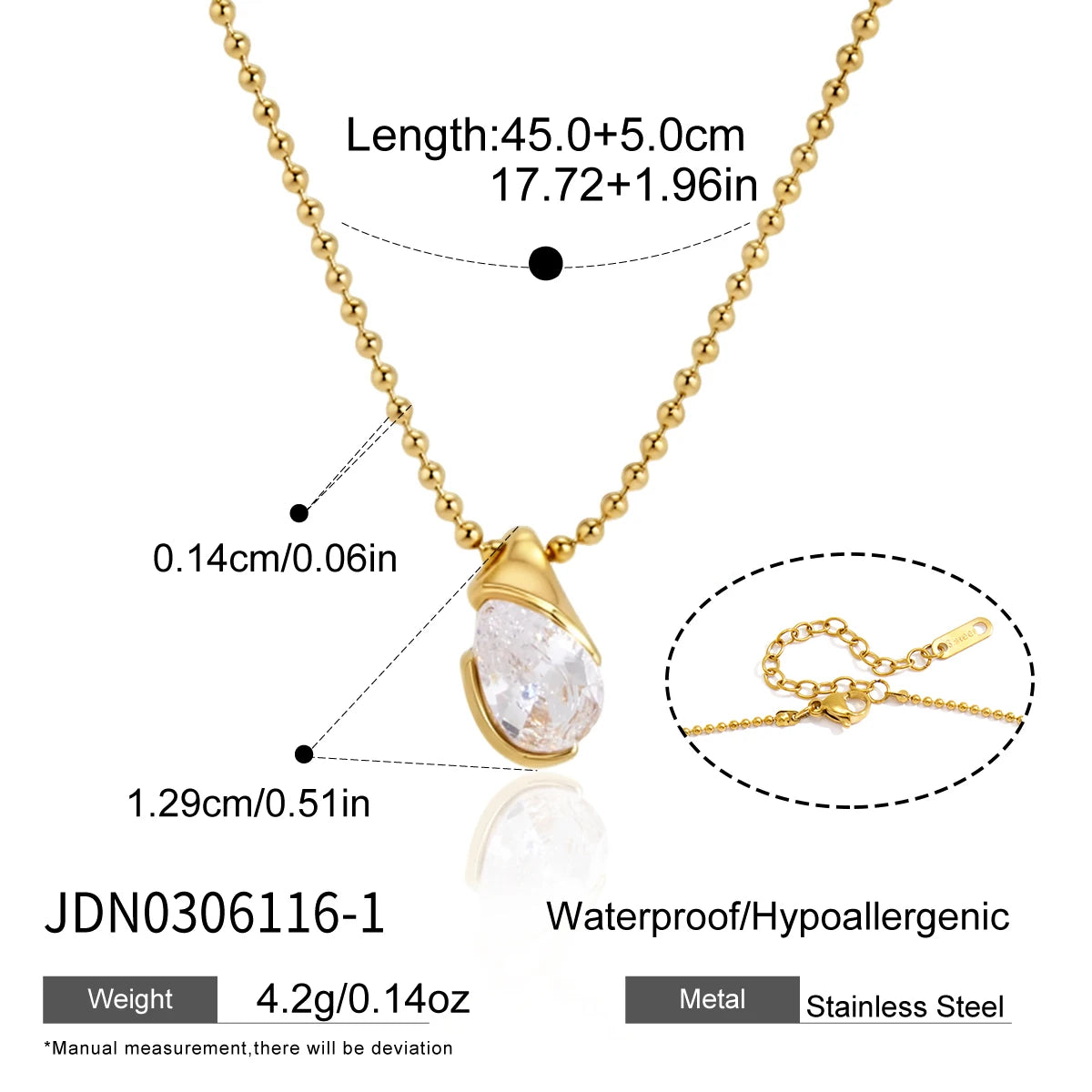 Kika Delicate Zircon Pendant Necklace 18K Gold PVD Plated Stainless Steel 316L