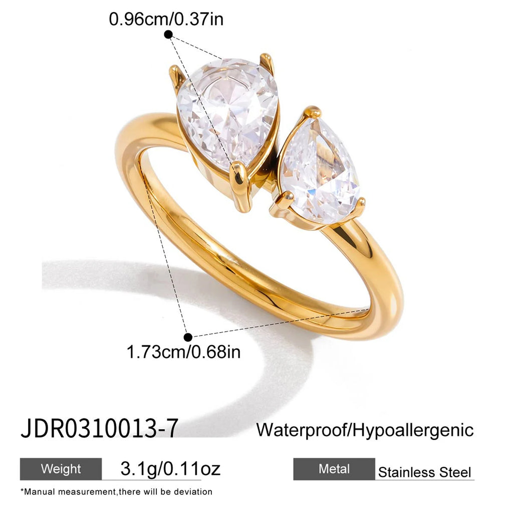 Water Droplet Shapedwhite Double Zircon Rings