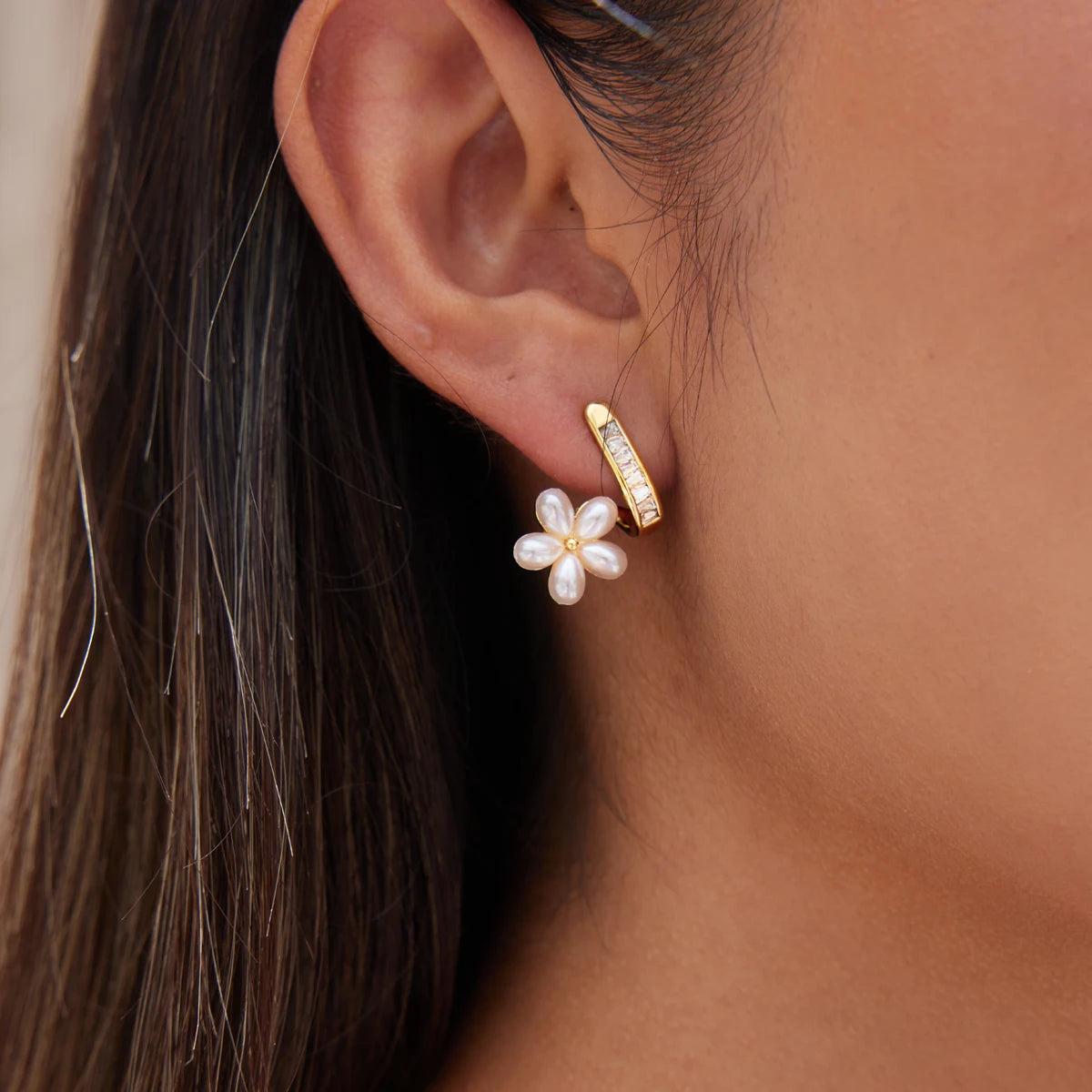 KIKA Elegant Resin Pearl Stud Earrings  18K Gold PVD Plated Stainless Steel 316L