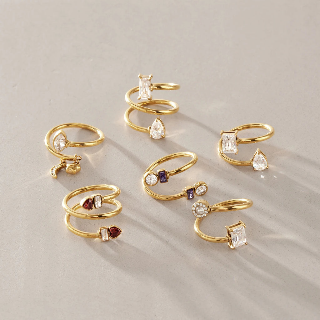 KIKA Delicate Zircon Rings PVD 18K Gold Plated Stainless Steel 316L