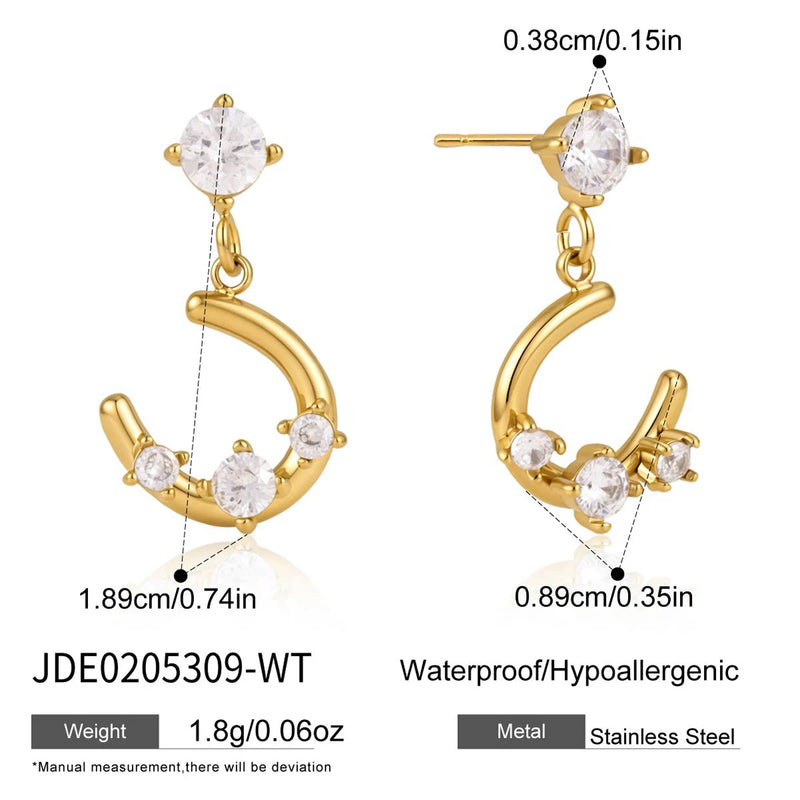 KIKA Delicate Zircon Horseshoe Drop Earrings For Women Minimalist 18K Gold PVD Plated Stainless Steel Earrings Fashion Jewelry
