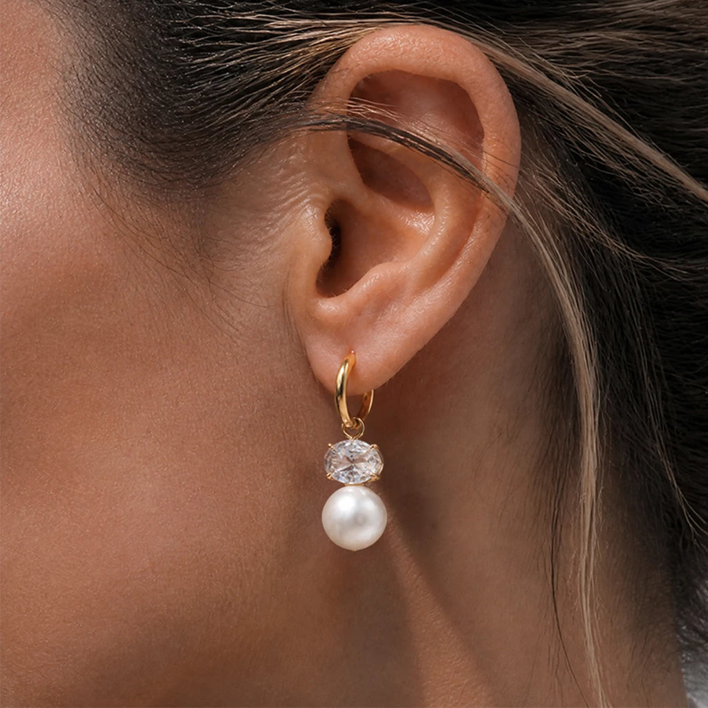 KIKA Elegant Zircon Imitation Pearl Drop EarringsPVD Plated Stainless Steel 316L