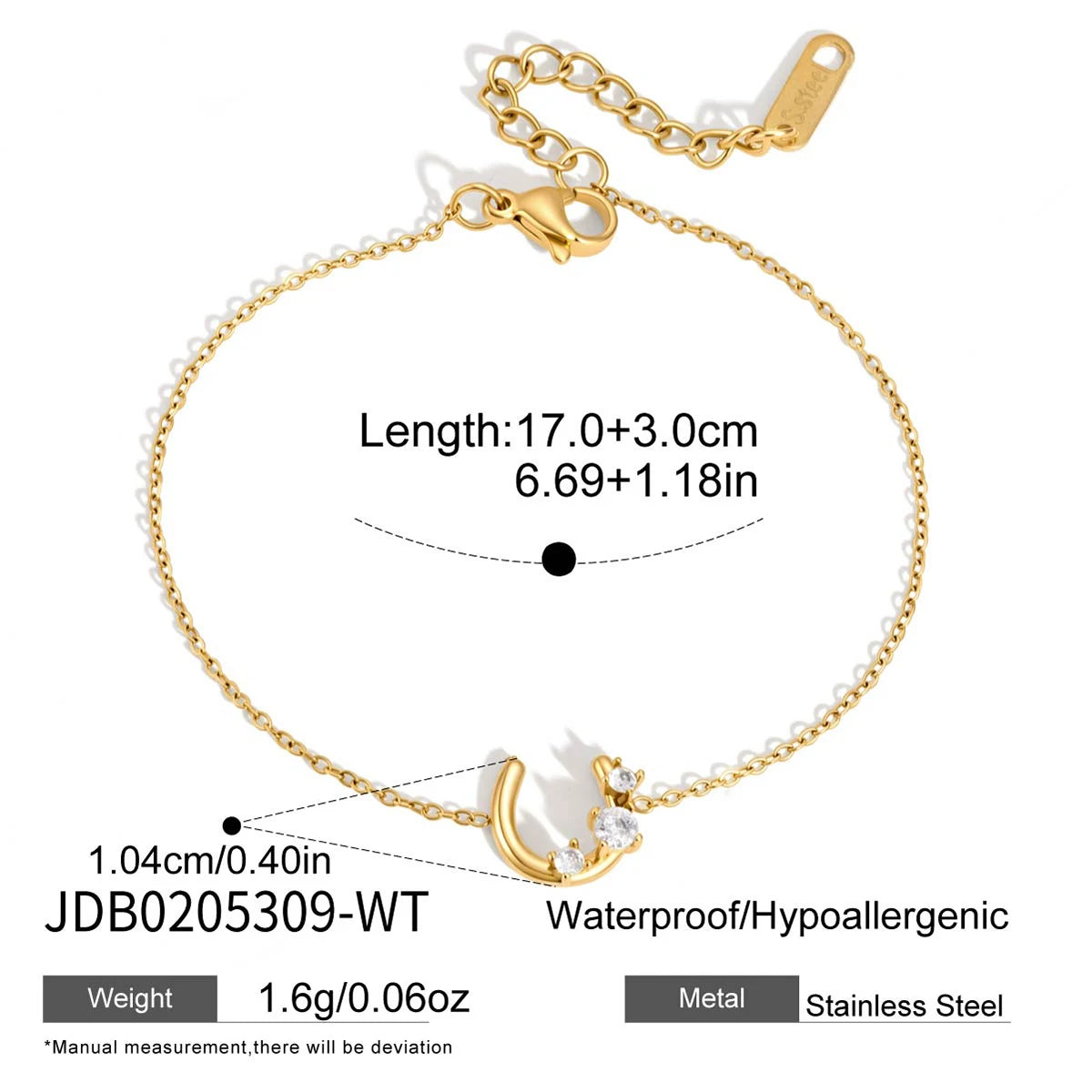 KIKA Delicate Zircon Horseshoe Charm Bracelet For Women Minimalist 18K Gold Plated Stainless Steel Bracelet Fashion Jewelry
