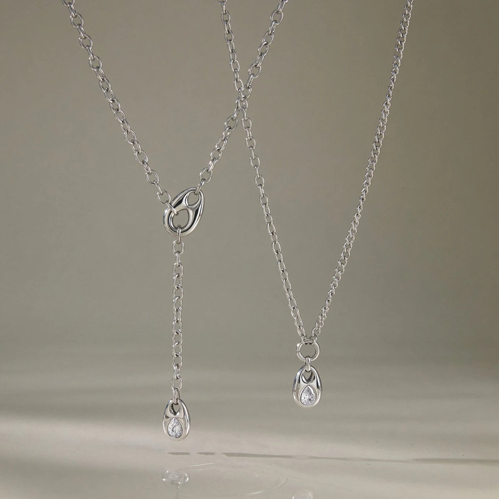 KIKA Classic Zircon Water Drop Pendant Y Shape Chain Necklace For Women Minimalist Stainless Steel Necklace Fashion Jewelry