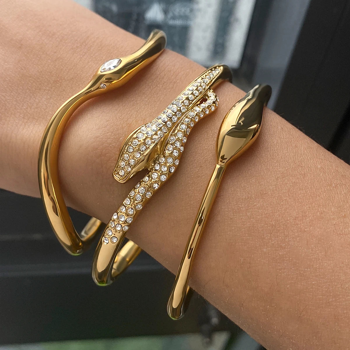 KIKA Minimalist White Zircon Spirit Snake Bracelet 18K Gold Color PVD Plated Stainless Steel 316L Irregular Bracelet