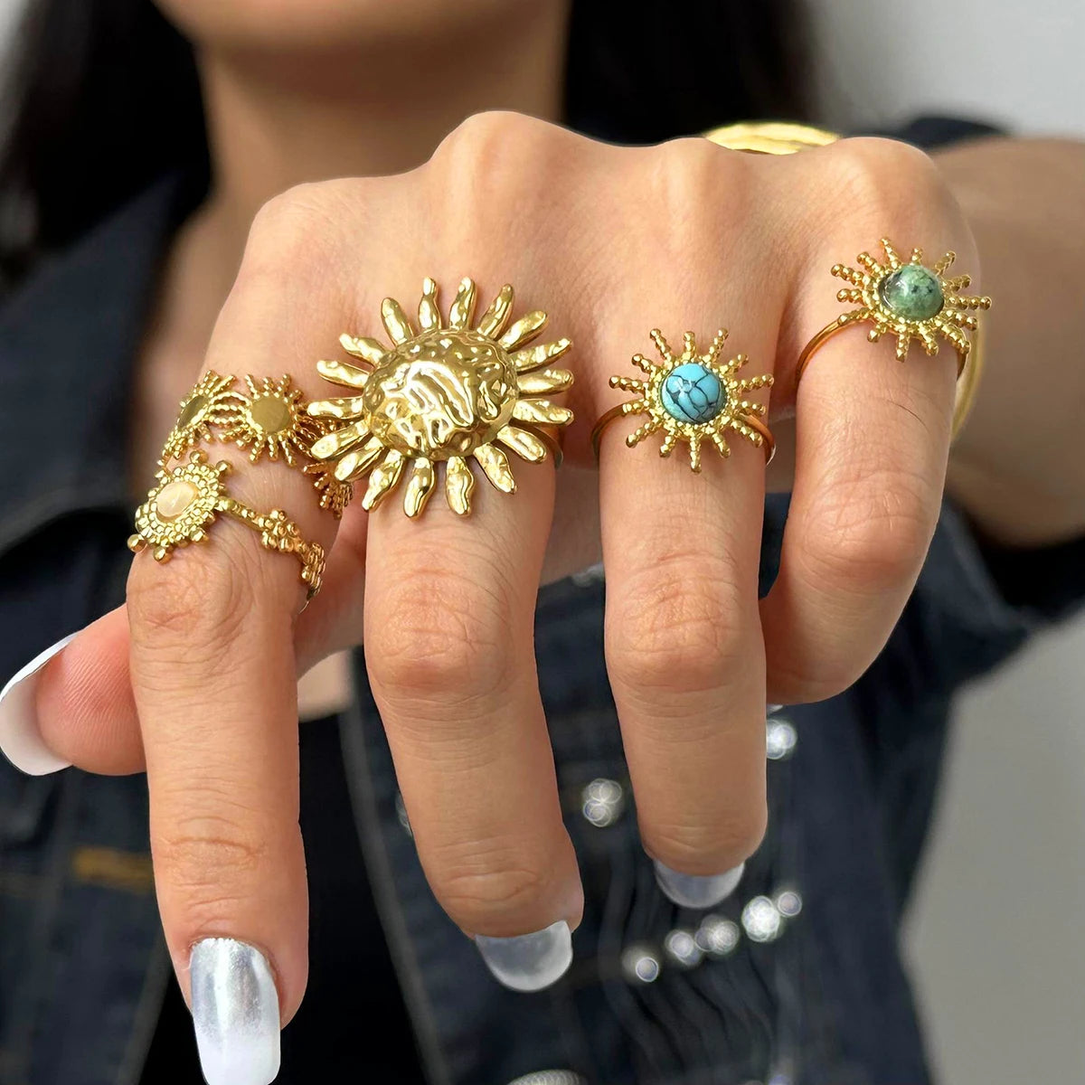 Kika Gold Color Sunshine Ring Full Sunburst Ring Rising Sun Dainty  Celestial Jewelry Stackable Ring Gift Wife