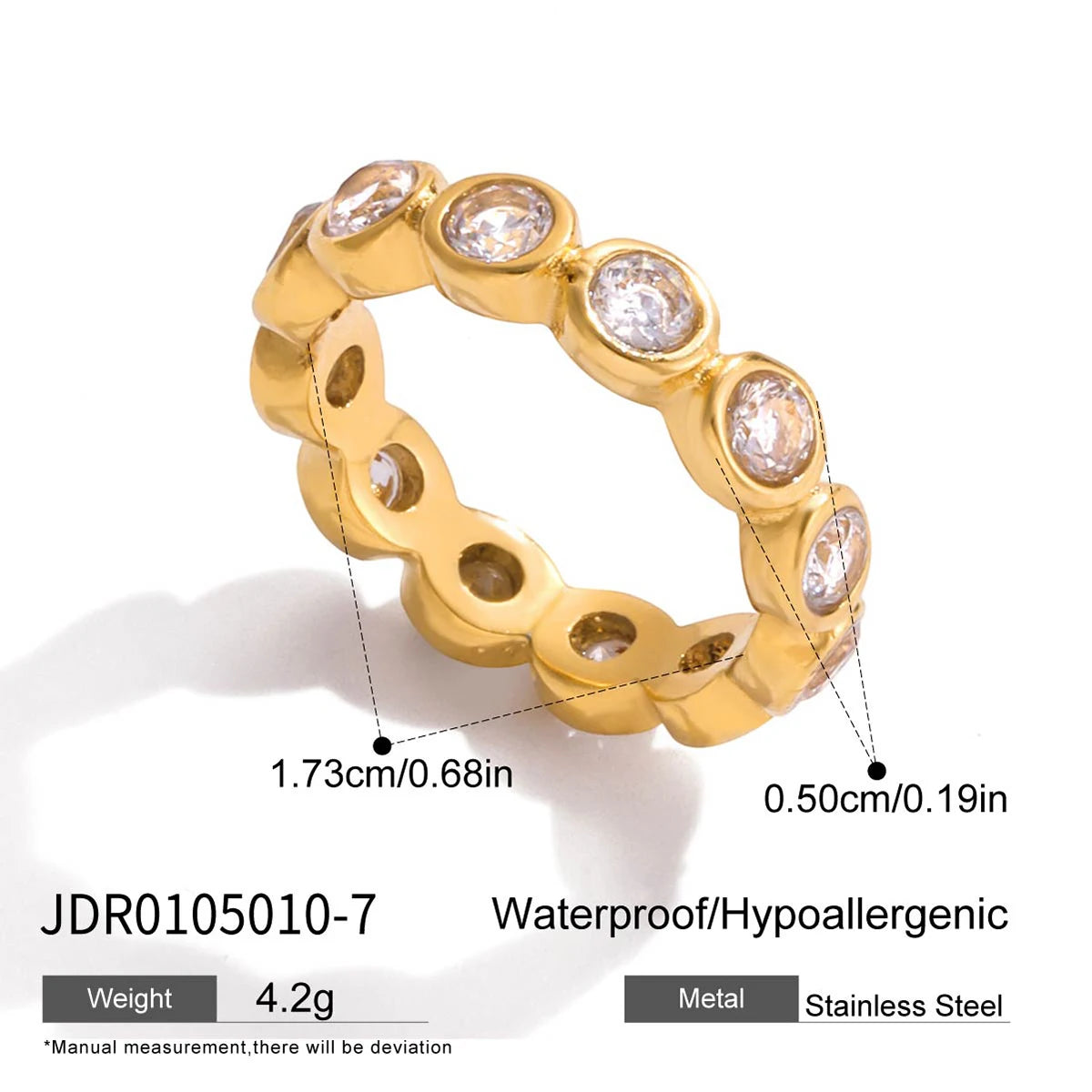 KIKA Classic style  white zircon inlaid stone ring Stainless Steel 316L Gold Color layering Rings