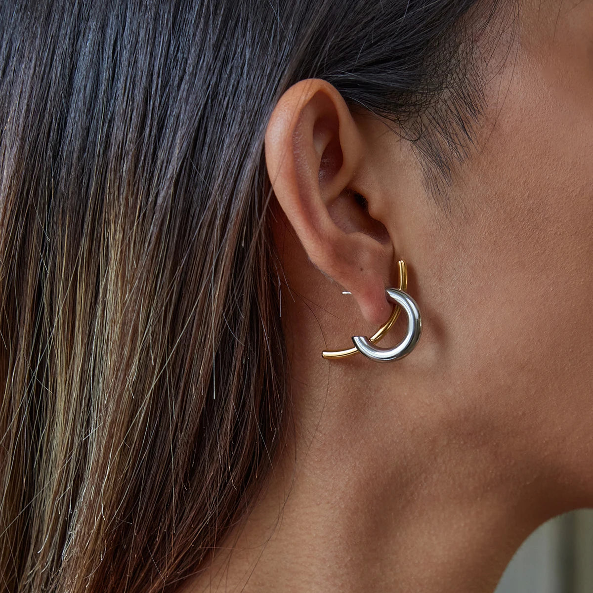 Kika Minimalist 18K Gold Color Stainless Steel Line Earrings