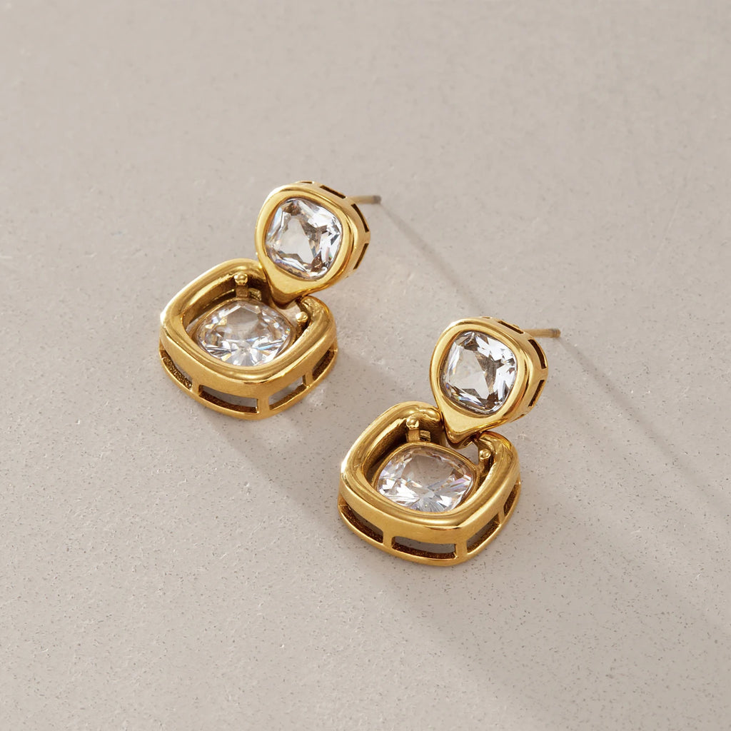KIKA Delicate Square Zircon Earrings  18K Gold PVD Plated Stainless Steel 316L