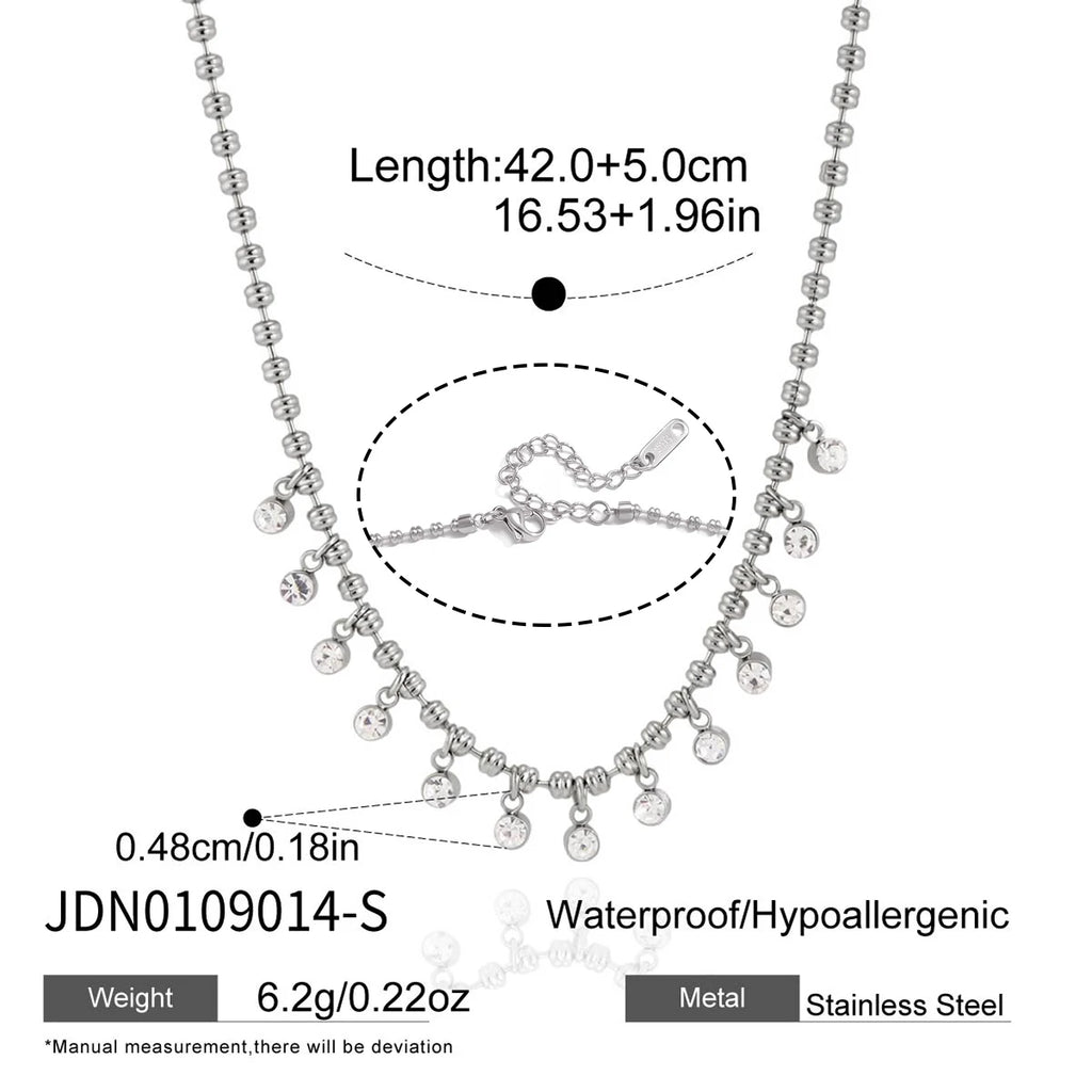 Kika Delicate Steel Color Paperclip Chain With White Zircons Necklaces