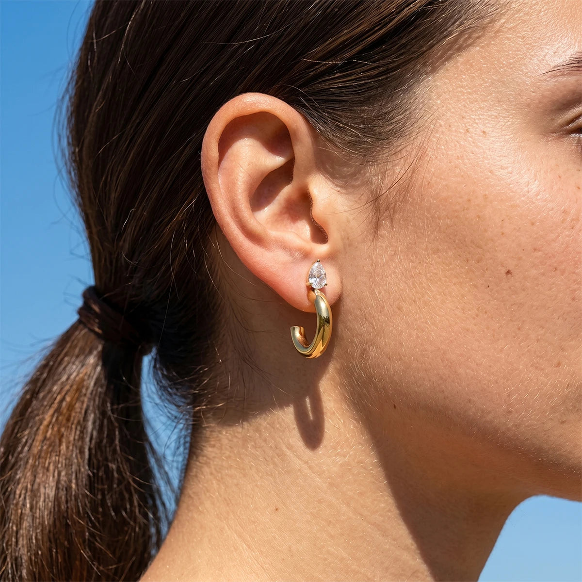 KIKA Water Drop Zircon C Shape Stud EarringsGold PVD Plated Stainless Steel316L