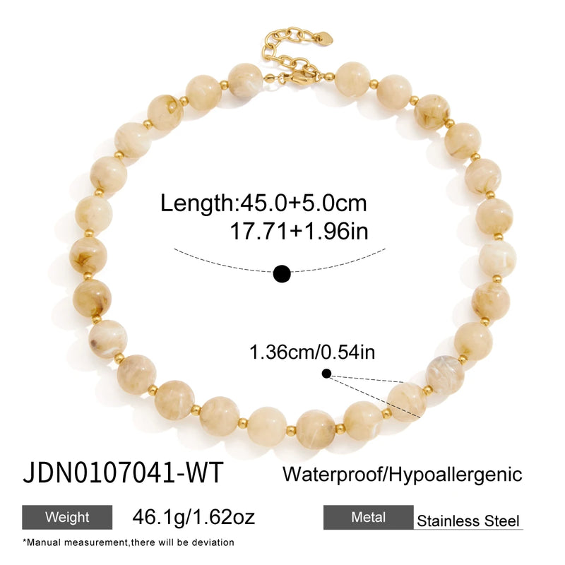 KIKA Chunky Resin Beads Strand Necklace For Women Minimalist 18K Gold PVD Plated Stainless Steel Necklace Fashion Jewelry Gift