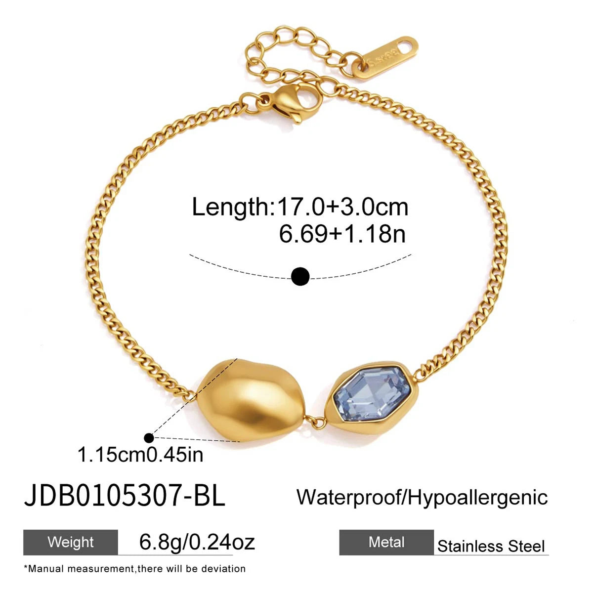 Kika Elegant Geometric Glass Stone Bracelet 18K Gold PVD Plated Stainless Steel 316L