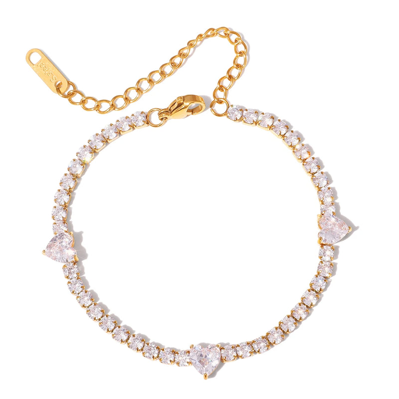Kika Geometric White Water Droplet Heart Zircon Chain Tennis Bracelet
